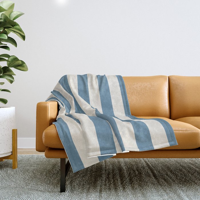 Blue And Cream Vertical Stripes Throw Blanket Gallery Image 1