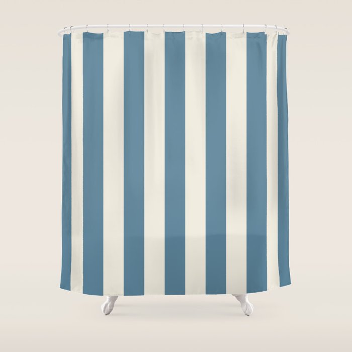 Blue And Cream Vertical Stripes Shower Curtain Gallery Image 1