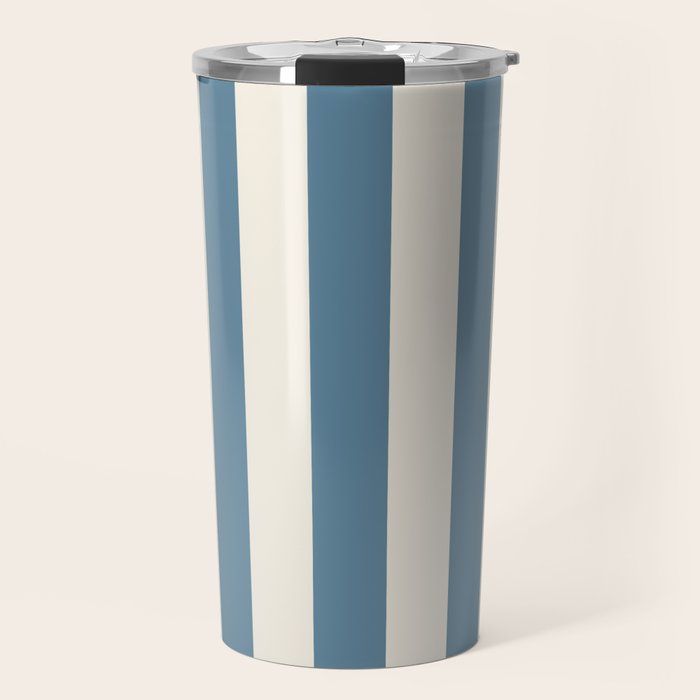 Blue And Cream Vertical Stripes Travel Mug Gallery Image 1