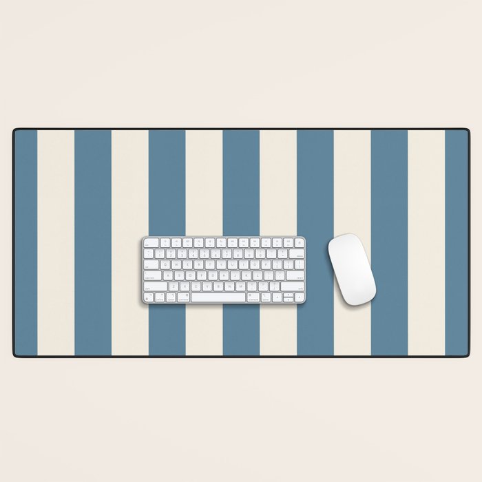 Blue And Cream Vertical Stripes Desk Mat Gallery Image 1