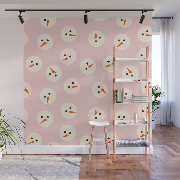 Minimalistic Festive Snowmen On Pink Wall Mural Gallery Image 1
