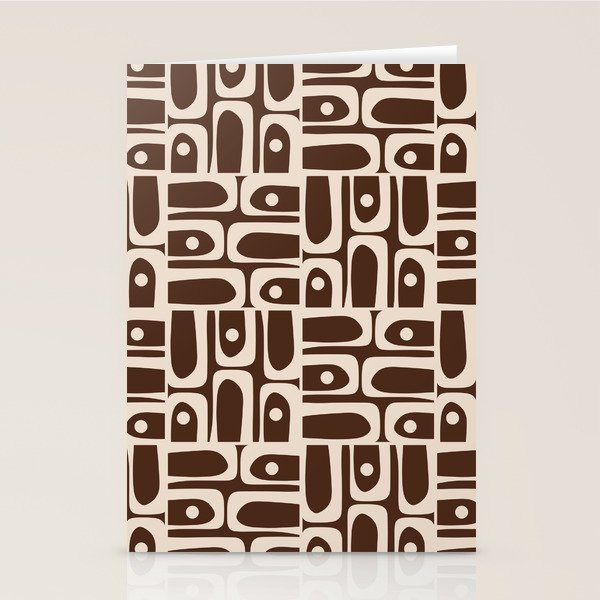 Mid Century Modern Piquet Abstract Multi Pattern 70s Brown and Beige Stationery Card Gallery Image 2