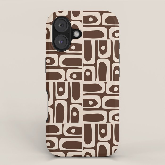 Mid Century Modern Piquet Abstract Multi Pattern 70s Brown and Beige iPhone Case Gallery Image 1