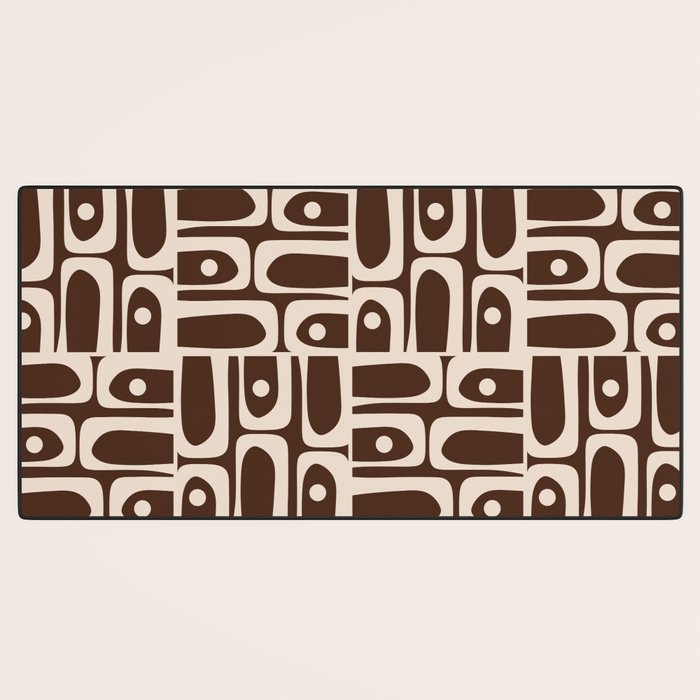 Mid Century Modern Piquet Abstract Multi Pattern 70s Brown and Beige Desk Mat Gallery Image 3