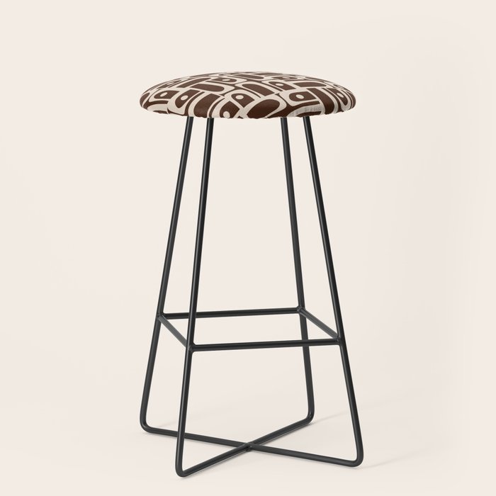 Mid Century Modern Piquet Abstract Multi Pattern 70s Brown and Beige Stool Gallery Image 1