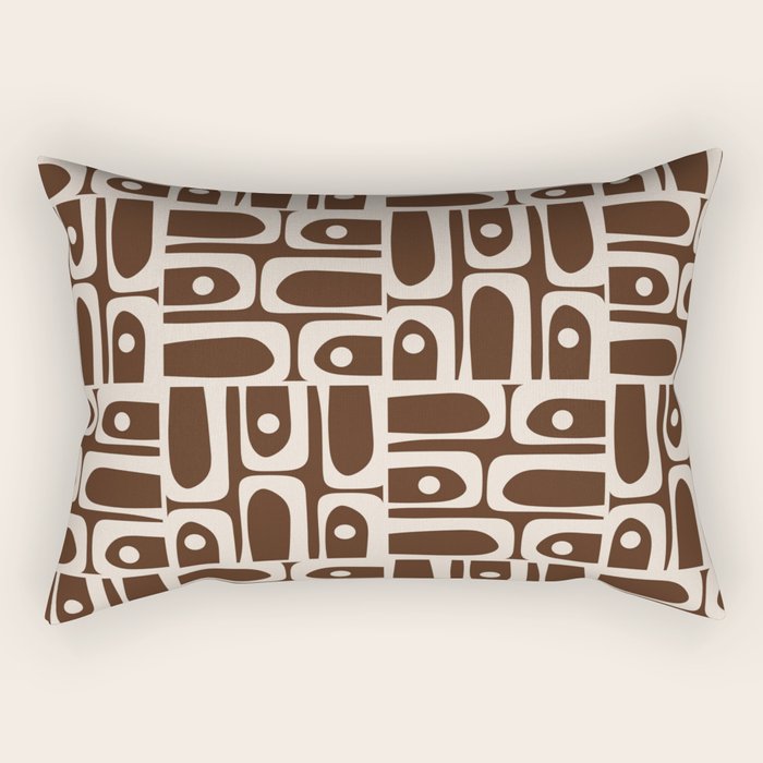 Mid Century Modern Piquet Abstract Multi Pattern 70s Brown and Beige Rectangular Pillow Gallery Image 2