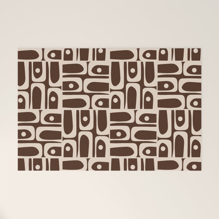 Mid Century Modern Piquet Abstract Multi Pattern 70s Brown and Beige Welcome Mat Gallery Image 1