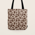 Mid Century Modern Piquet Abstract Multi Pattern 70s Brown and Beige Tote Bag Gallery Image 1