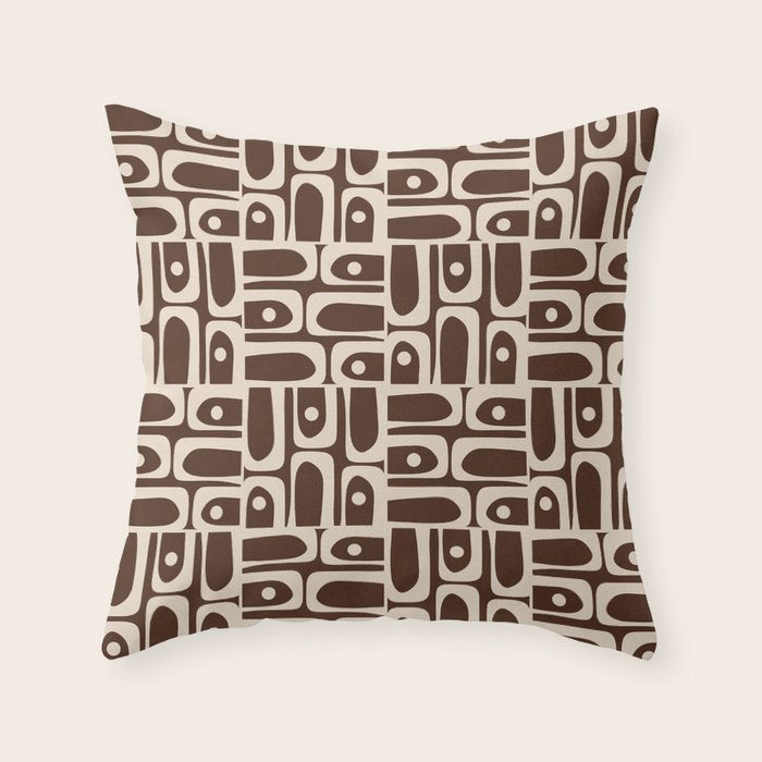 Mid Century Modern Piquet Abstract Multi Pattern 70s Brown and Beige Throw Pillow Gallery Image 1