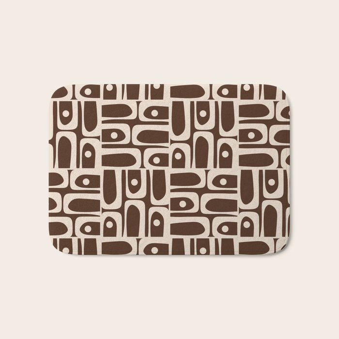 Mid Century Modern Piquet Abstract Multi Pattern 70s Brown and Beige Bath Mat Gallery Image 1