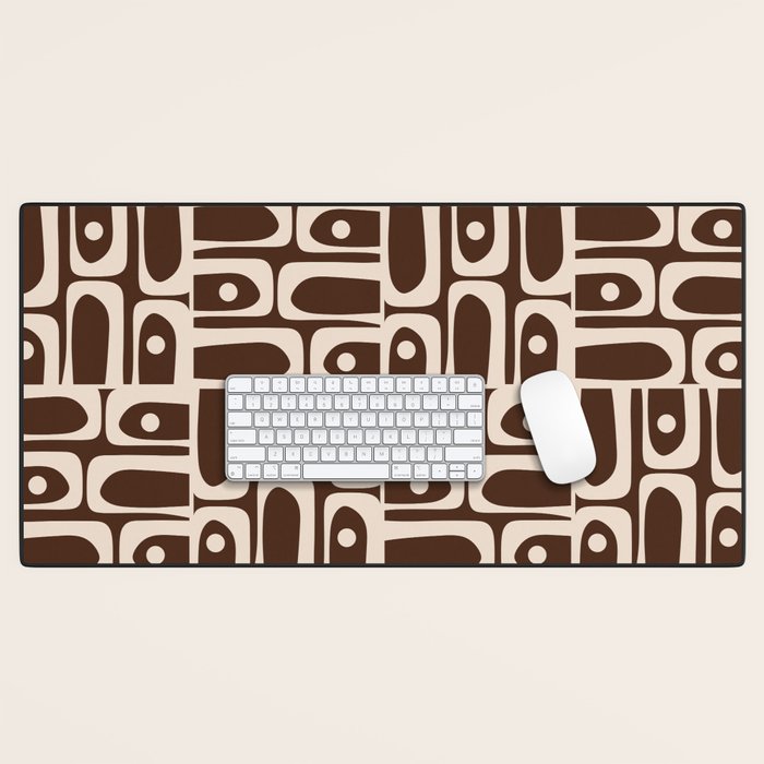 Mid Century Modern Piquet Abstract Multi Pattern 70s Brown and Beige Desk Mat Gallery Image 1