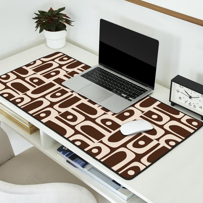 Mid Century Modern Piquet Abstract Multi Pattern 70s Brown and Beige Desk Mat Gallery Image 2