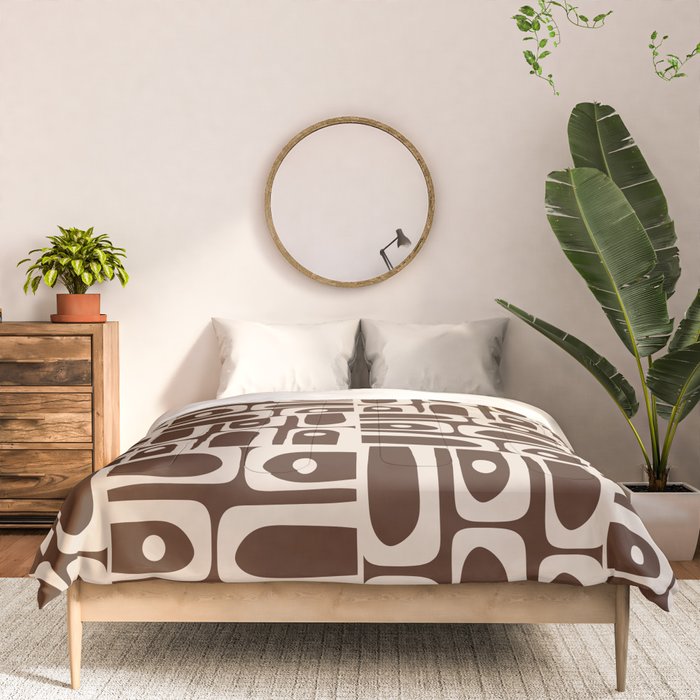 Mid Century Modern Piquet Abstract Multi Pattern 70s Brown and Beige Comforter Gallery Image 3