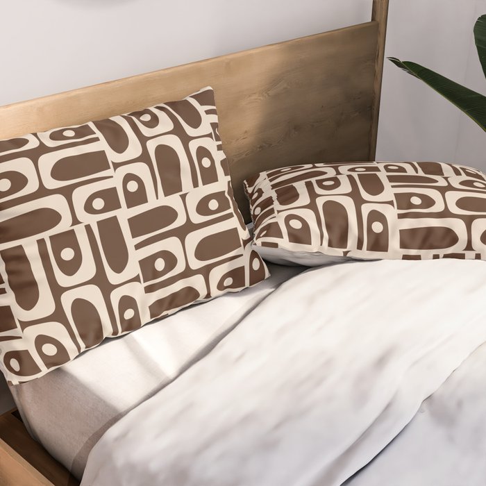 Mid Century Modern Piquet Abstract Multi Pattern 70s Brown and Beige Pillow Sham Gallery Image 2