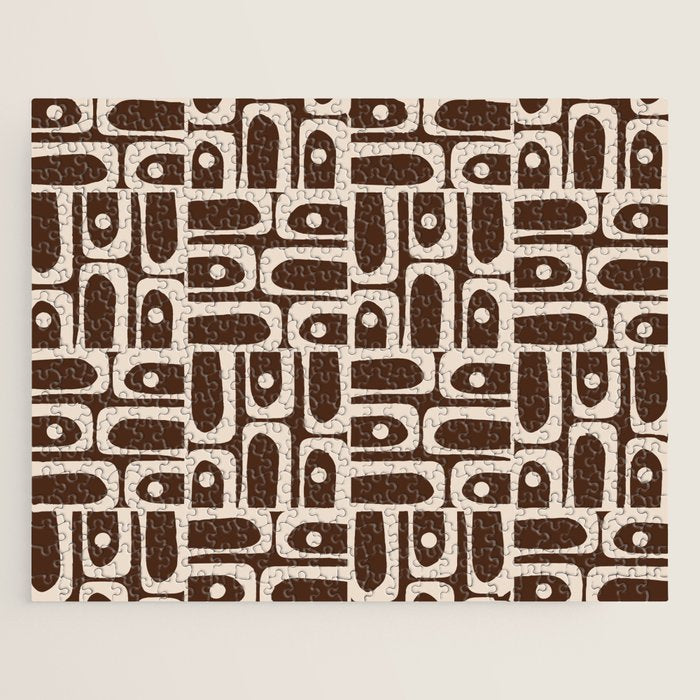 Mid Century Modern Piquet Abstract Multi Pattern 70s Brown and Beige Jigsaw Puzzle Gallery Image 1