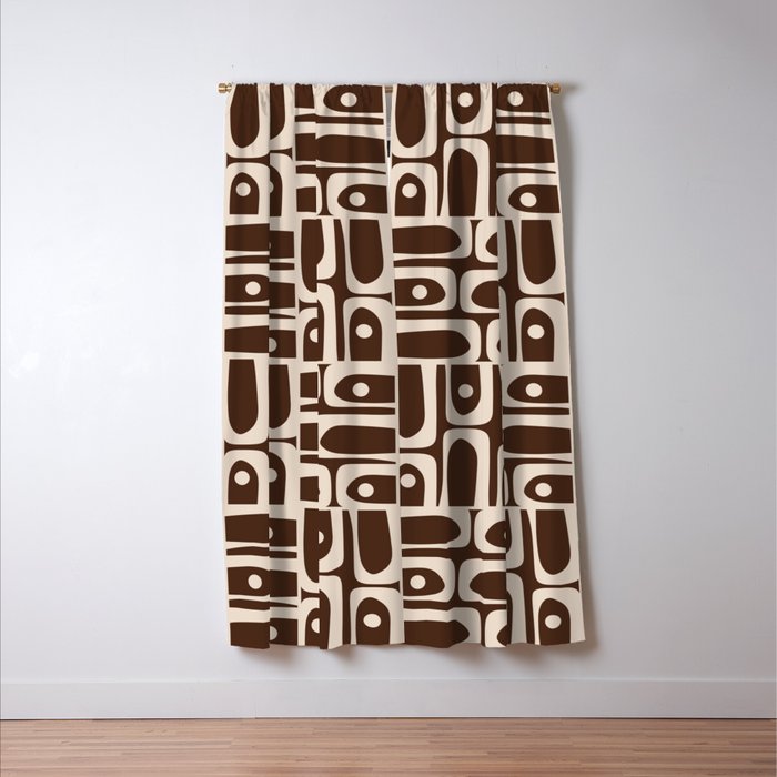 Mid Century Modern Piquet Abstract Multi Pattern 70s Brown and Beige Window Curtain Gallery Image 3