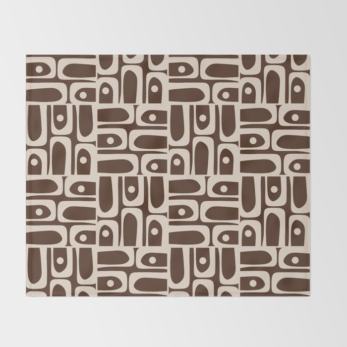 Mid Century Modern Piquet Abstract Multi Pattern 70s Brown and Beige Throw Blanket Gallery Image 2