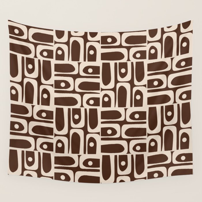 Mid Century Modern Piquet Abstract Multi Pattern 70s Brown and Beige Wall Tapestry Gallery Image 4