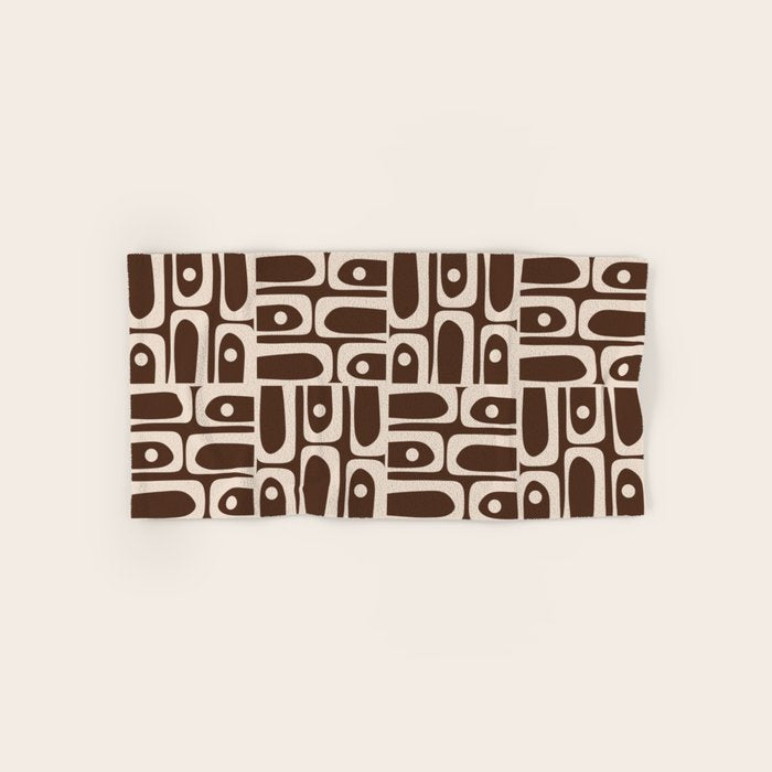 Mid Century Modern Piquet Abstract Multi Pattern 70s Brown and Beige Bath Towel Gallery Image 1