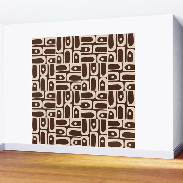 Mid Century Modern Piquet Abstract Multi Pattern 70s Brown and Beige Wall Mural Gallery Image 2