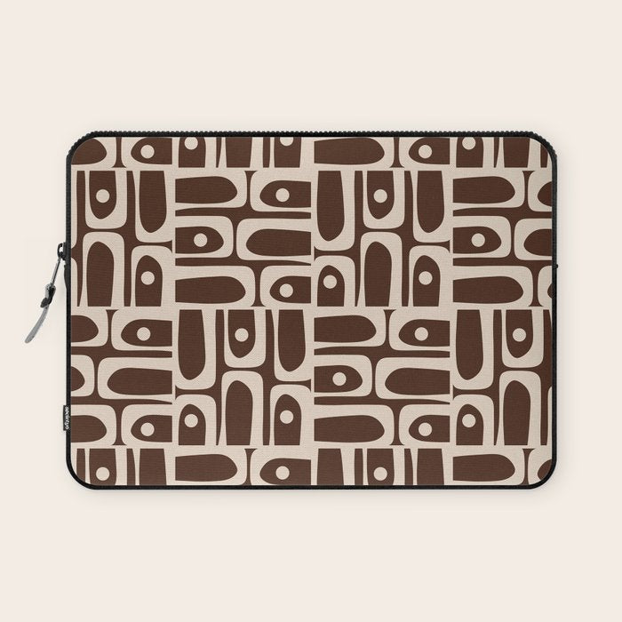 Mid Century Modern Piquet Abstract Multi Pattern 70s Brown and Beige Laptop Sleeve Gallery Image 1