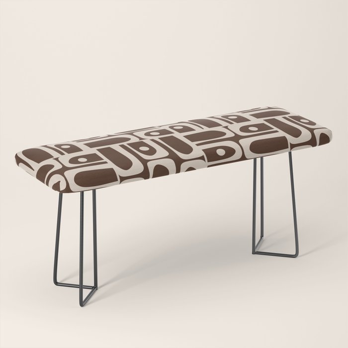 Mid Century Modern Piquet Abstract Multi Pattern 70s Brown and Beige Bench Gallery Image 1