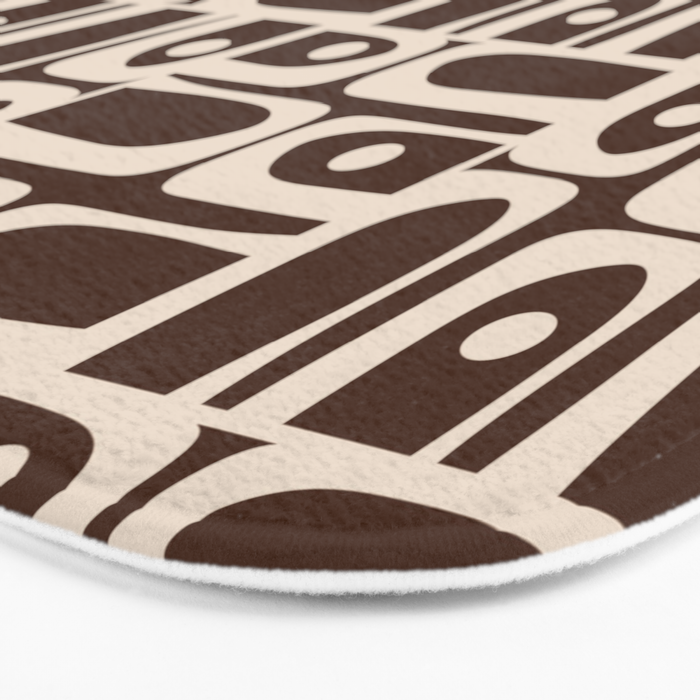 Mid Century Modern Piquet Abstract Multi Pattern 70s Brown and Beige Bath Mat Gallery Image 3