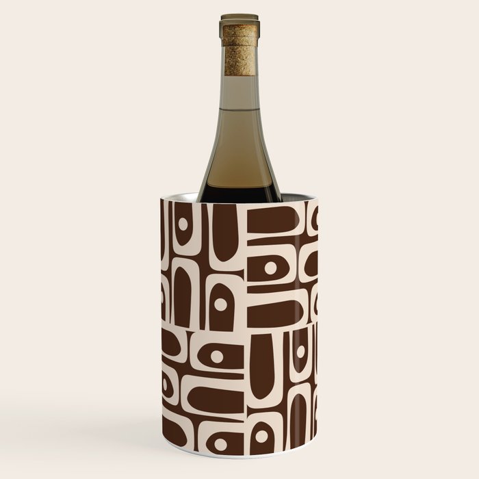 Mid Century Modern Piquet Abstract Multi Pattern 70s Brown and Beige Wine Chiller Gallery Image 2