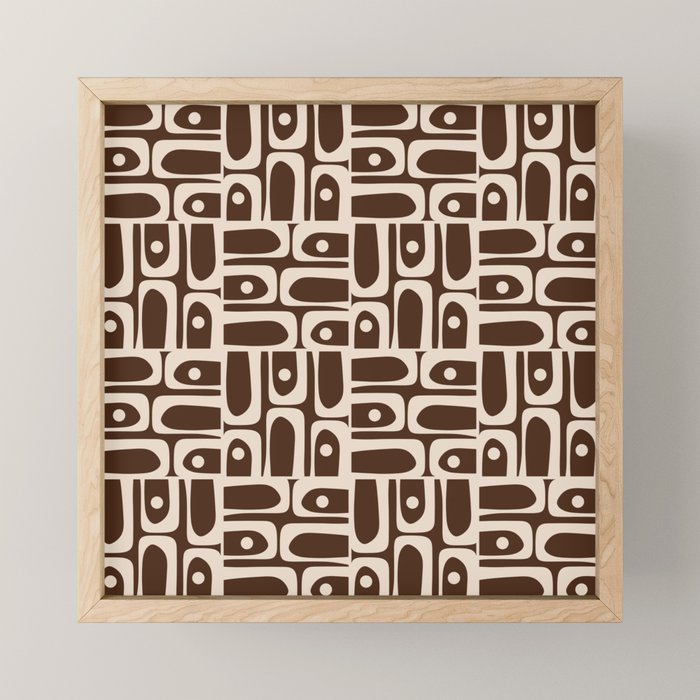 Mid Century Modern Piquet Abstract Multi Pattern 70s Brown and Beige Mini Art Print Gallery Image 1