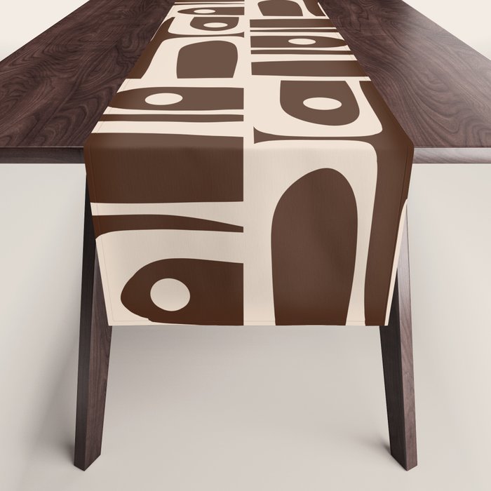 Mid Century Modern Piquet Abstract Multi Pattern 70s Brown and Beige Table Runner Gallery Image 1