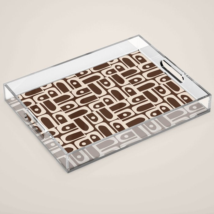 Mid Century Modern Piquet Abstract Multi Pattern 70s Brown and Beige Acrylic Tray Gallery Image 1