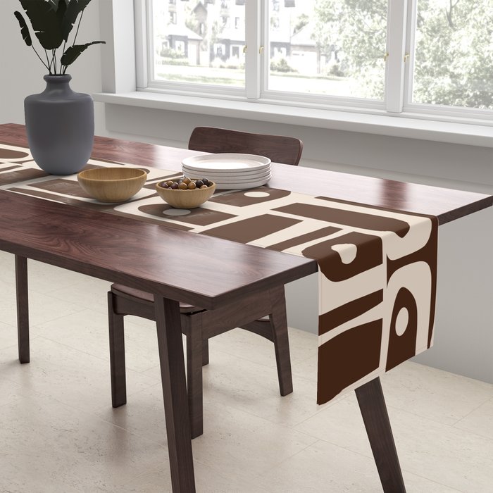 Mid Century Modern Piquet Abstract Multi Pattern 70s Brown and Beige Table Runner Gallery Image 2