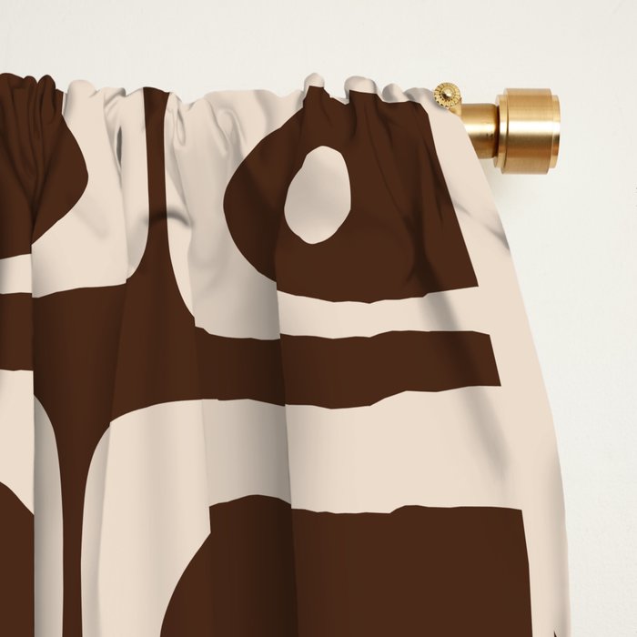 Mid Century Modern Piquet Abstract Multi Pattern 70s Brown and Beige Window Curtain Gallery Image 2