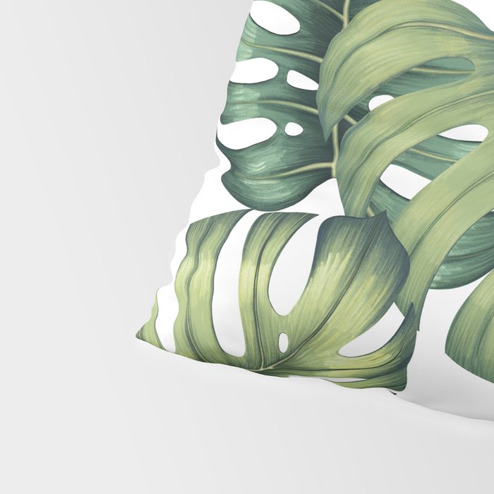 Monstera botanical leaves illustration pattern on white Pillow Sham Gallery Image 4