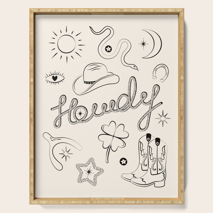 Howdy. Black and White Good Luck Charms Serving Tray Gallery Image 1
