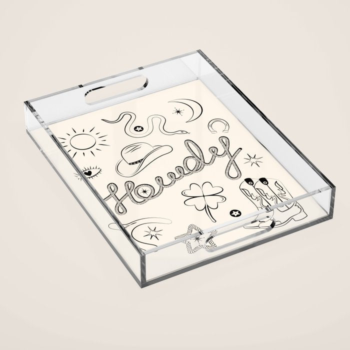 Howdy. Black and White Good Luck Charms Acrylic Tray Gallery Image 1