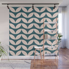 Geometric Leaf Shapes in Teal and Blush Wall Mural Gallery Image 1