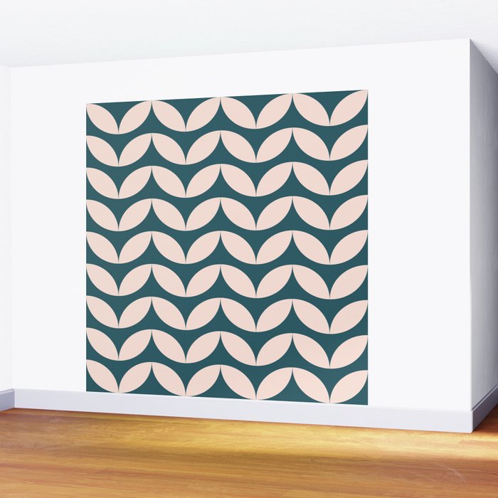 Geometric Leaf Shapes in Teal and Blush Wall Mural Gallery Image 2