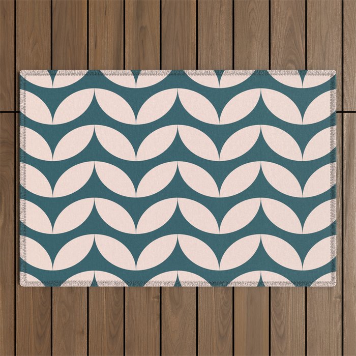 Geometric Leaf Shapes in Teal and Blush Outdoor Rug Gallery Image 1