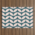 Geometric Leaf Shapes in Teal and Blush Outdoor Rug Gallery Image 1