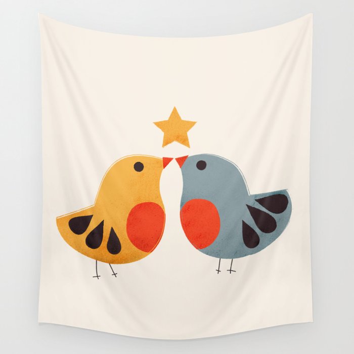 Festive Birds and Star Wall Tapestry Gallery Image 4