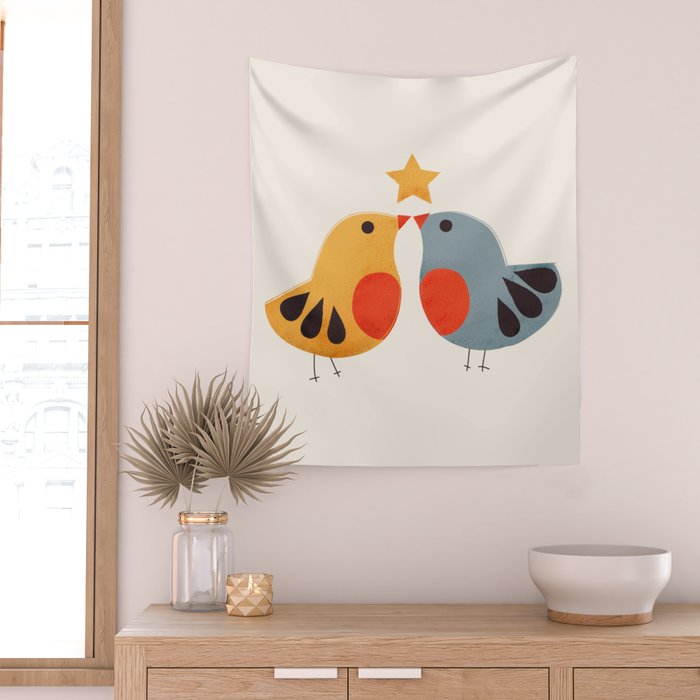 Festive Birds and Star Wall Tapestry Gallery Image 2