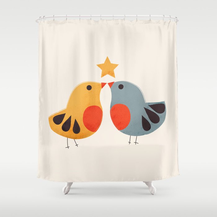 Festive Birds and Star Shower Curtain Gallery Image 1
