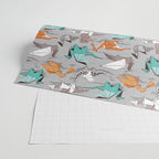 Origami dragon friends // grey linen texture background aqua orange grey and taupe fantastic creatures Wrapping Paper Gallery Image 2