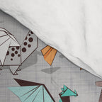 Origami dragon friends // grey linen texture background aqua orange grey and taupe fantastic creatures Comforter Gallery Image 4