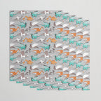 Origami dragon friends // grey linen texture background aqua orange grey and taupe fantastic creatures Wrapping Paper Gallery Image 3