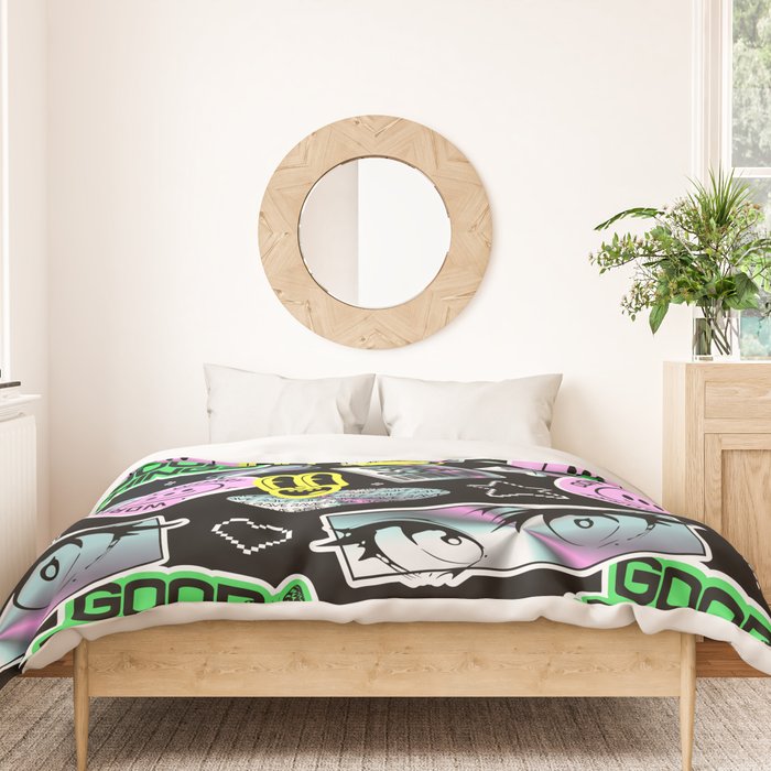 Retro holographic Y2K sticker pattern Duvet Cover Gallery Image 3