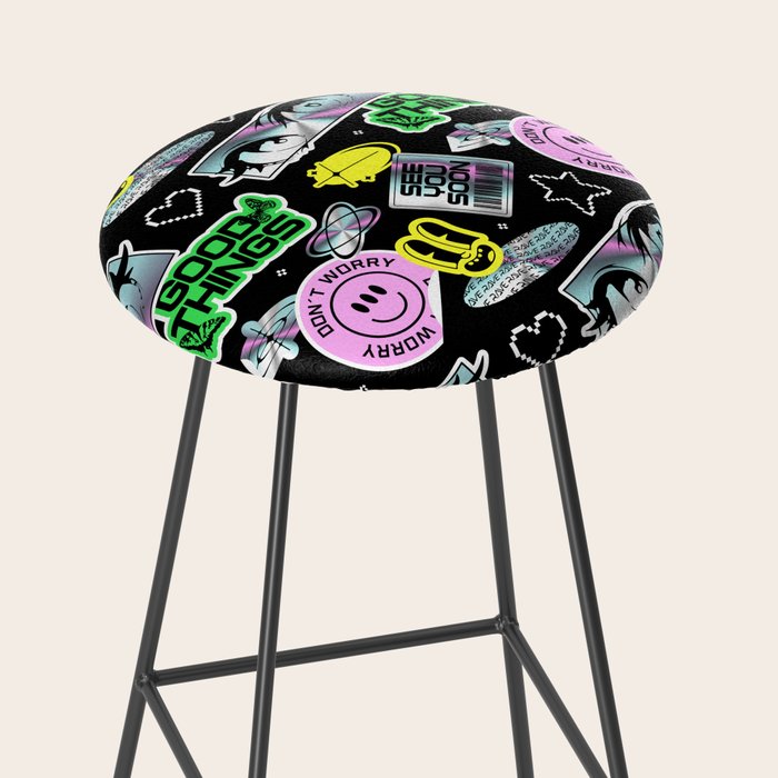 Retro holographic Y2K sticker pattern Stool Gallery Image 2