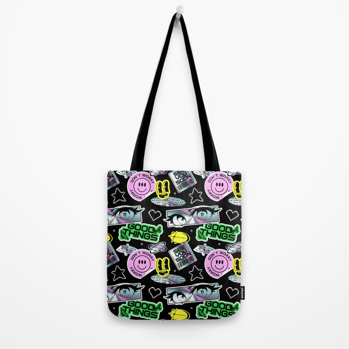 Retro holographic Y2K sticker pattern Tote Bag Gallery Image 2