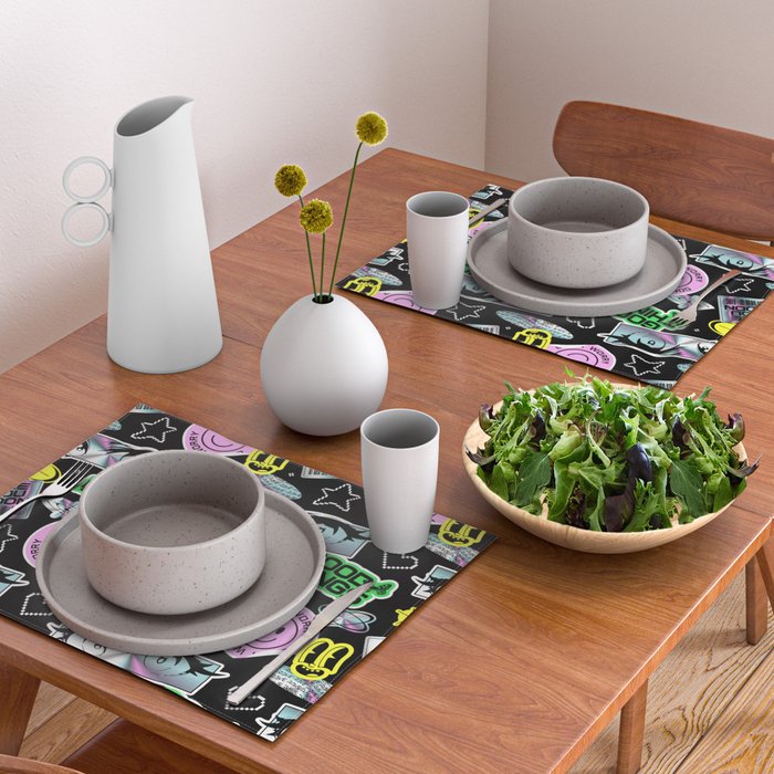 Retro holographic Y2K sticker pattern Placemat Gallery Image 2